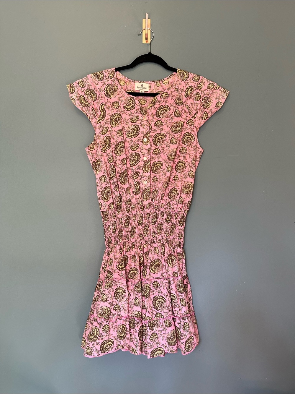 Perry Walker Collective Pink Floral Smocked Mini Dress 100% Cotton 3 Med - Picture 10 of 11